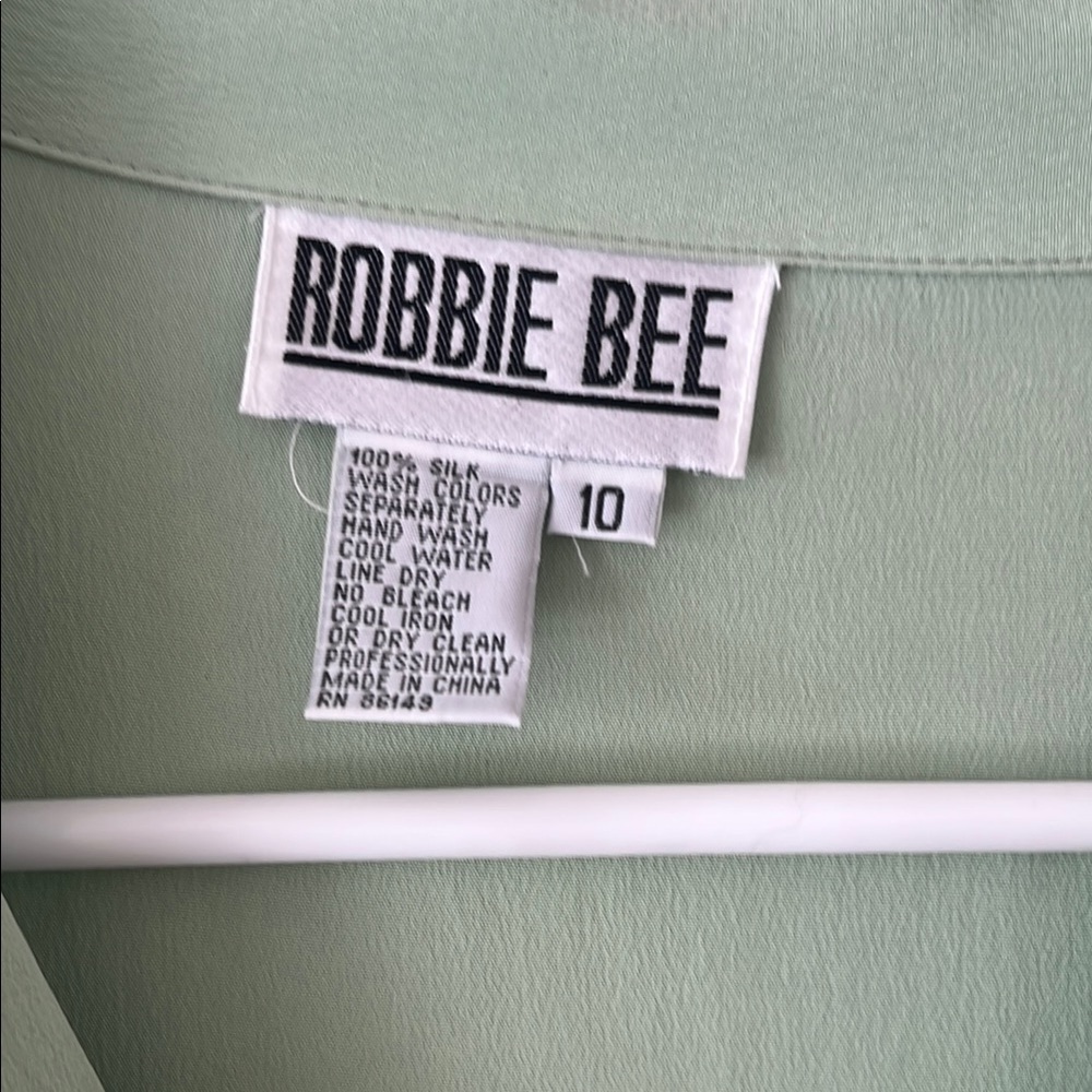 VINTAGE ROBBIE BEE pistachio Mint sage Green silk drop waist Dress 10 minimal - Picture 3 of 14